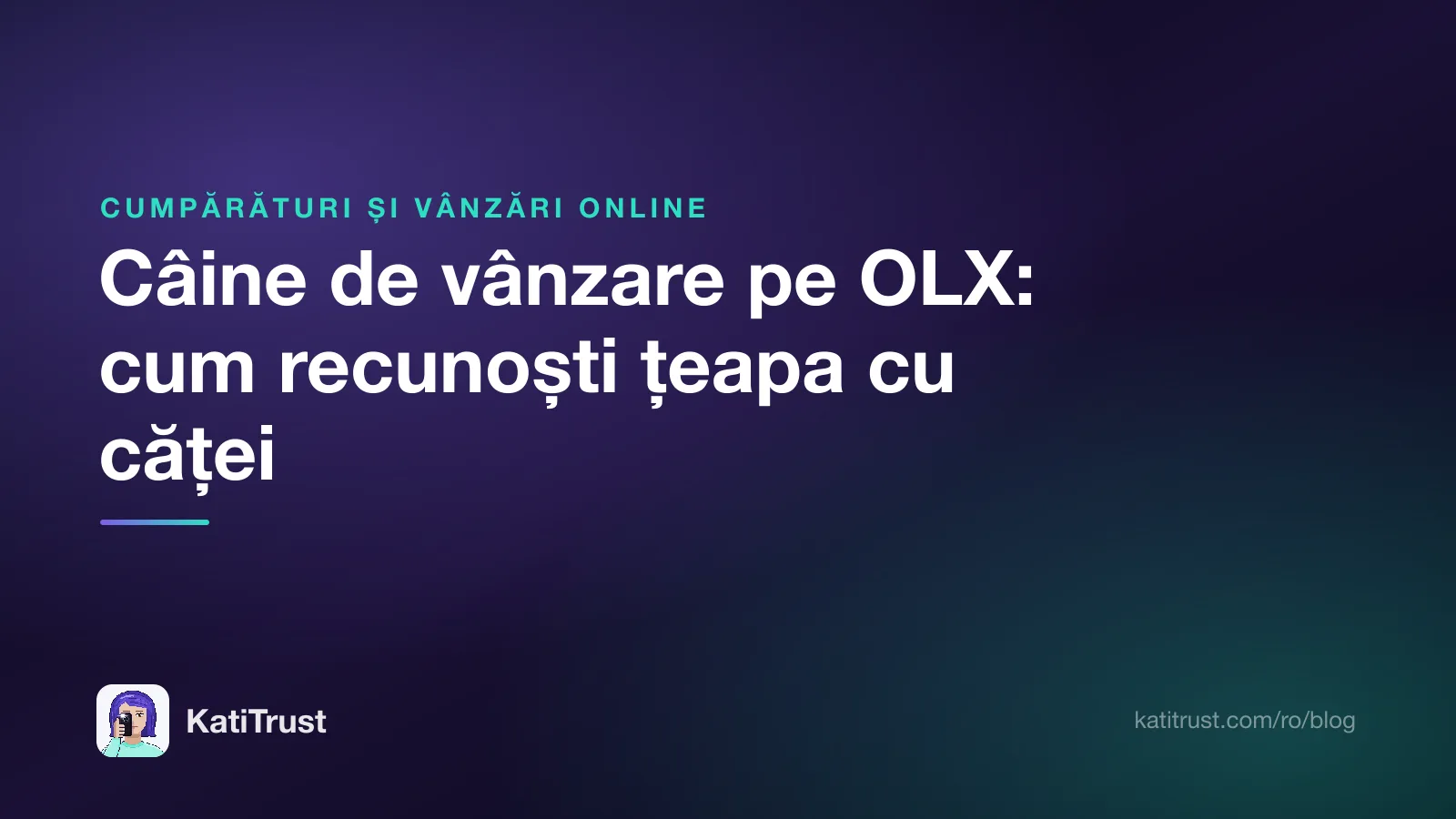 Grafică de titlu: câine de vânzare pe OLX, cum recunoști țeapa cu căței
